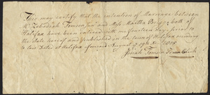 Marriage Intention of Zebadiah Tomson Jr. and Martha Briggs, 1805