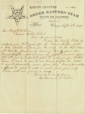 Letter from Grand Matron Lorraine J. Pitkin to Grand Matron Mary E. Falkner