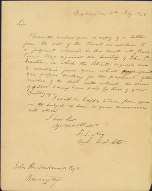 Letter from Francis Scott Key to John H. Sherbourne, 1838 July 11