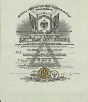 33° active member certificate issued to George Adelbert Newbury, 1947 September 25