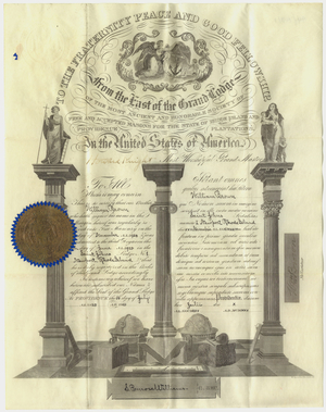 Master Mason certificate issued by the Grand Lodge of Rhode Island to William Brown, 1925 July 10