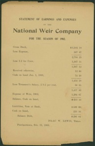 National Weir Co. 1902 Statement of Earnings and Expenses
