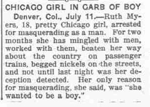 Chicago Girl in Garb of Boy