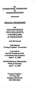 Brochure for IFGE's 3rd Annual "Coming Together" Convention (April 4-9, 1989)