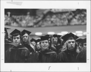 Students at the 1976 Suffolk University commencement