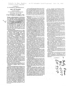 Remarks by Congressman John Joseph Moakley on El Salvador Certification in the Congressional Record
