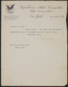 Letter, November 16, 1898, Theodore Roosevelt to James Jeffrey Roche