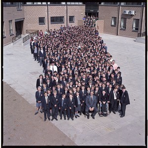 Opening of Lagan College, Belfast, first integrated school in Northern Ireland. Exclusive shots. Group of 1,000 students