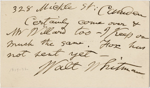 Walt Whitman letter to Talcott Williams, 1891 September 22