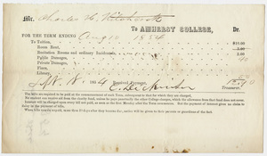 Edward Hitchcock receipt of payment to Amherst College, 1854 September 18