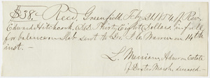 Edward Hitchcock receipt of payment to Lewis Merriam, 1854 February 21