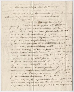 Edward Hitchcock letter to the Publishing Committee of the American Association for the Advancement of Science, 1849 October 30