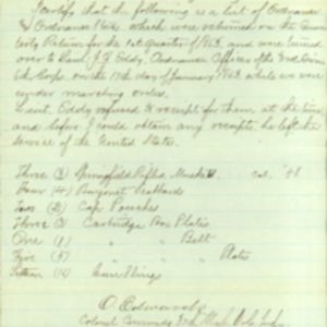 Letter from O[liver] Edwards: Account of Ordnance