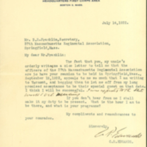 Letter from Clarence R. Edwards to B. R. Franklin, July 14, 1922