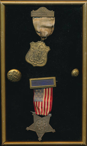 Framed GAR medals and buttons