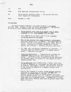 Soviet Defense Spending Trends - CIA and DIA Positions (Your request for information)