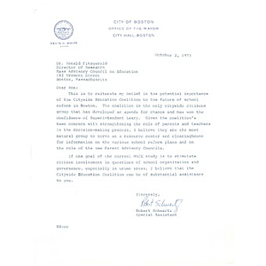Letter, Mass Advisory Council on Education, October 2, 1973.