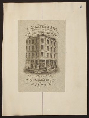 S. Thaxter & Son, importers of and dealers in nautical & surveying instruments, charts, nautical books, &c., 125 State St. corner of Broad St., Boston