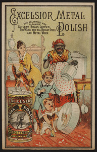 Trade card for Excelsior Metal Polish, Holway, Wright & Miner, manufacturers' agents, 135 State Street, Boston, Mass. and 7 Chambers Street, New York, New York, undated