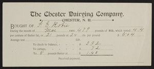 Billhead for The Chester Dairying Company, Chester, New Hampshire, dated March, 1900
