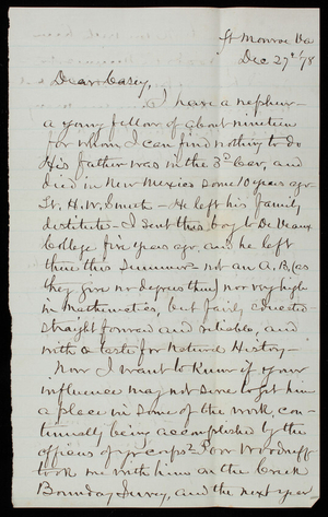 [Joseph] R. Smith to Thomas Lincoln Casey, December 27, 1878