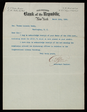 [Charles] H. Stout to Thomas Lincoln Casey, March 14, 1893