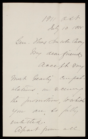John H. Elliot to Thomas Lincoln Casey, July 10, 1888