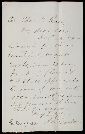 Senator [John] B. Gordon to Thomas Lincoln Casey, November 19, 1877