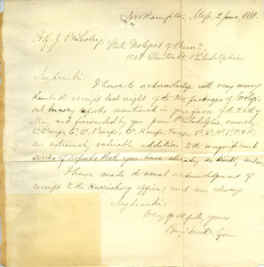 Letter from Benjamin Smith Lyman to Prof. J. P. Lesley