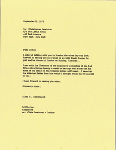 Letter from Mark H. McCormack to Chris Lewinotn
