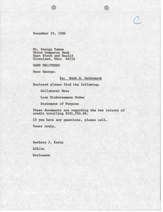 Letter from Barbara J. Kernc to George Tamas