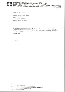 Fax from Mark H. McCormack to Hans Kramer