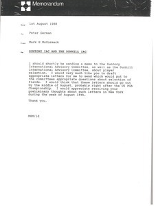 Memorandum from Mark H. McCormack to Peter German