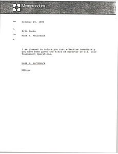 Memorandum from Mark H. McCormack to Eric Jonke