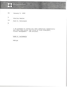 Memorandum from Mark H. McCormack to Charles Hamlen