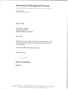 Letter from Mark H. McCormack to Spiro T. Agnew