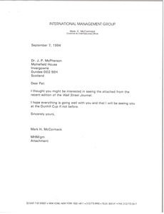 Letter from Mark H. McCormack to Dr. J. P. McPherson