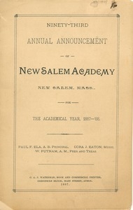 Pamphlet for the ninety-third annual announcement of New Salem Academy