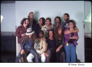 MUSE concert and rally: publicity shoot, (standing, l-r) David Crosby ...