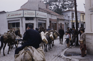 Peasants entering Skopje market on horseback