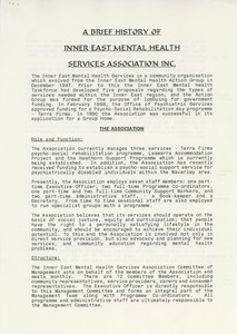 A brief history of Inner East Mental Health Services Association Inc.
