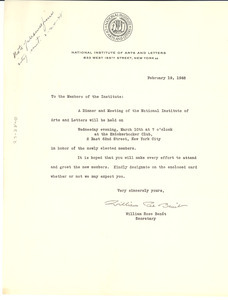 Circular letter from National Institute of Arts and Letters to W. E. B. Du Bois