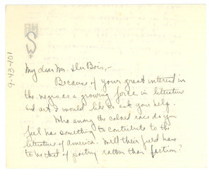Letter from Alma M. Shay to W. E. B. Du Bois