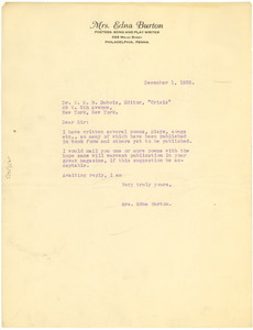 Letter from Edna Burton to W. E. B. Du Bois
