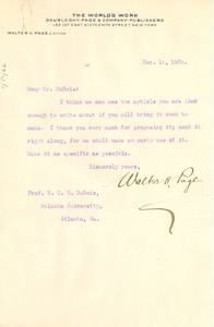 Letter from the World's Work to W. E. B. Du Bois