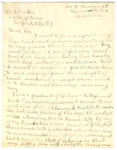 Letter from Mrs. J. H. Brown to W. E. B. Du Bois