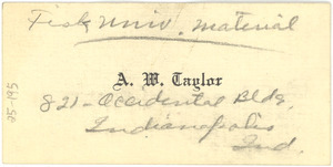 Business card for Alva W. Taylor