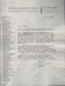 Letter from National Council of the Arts, Sciences and Professions to W. E. B. Du Bois