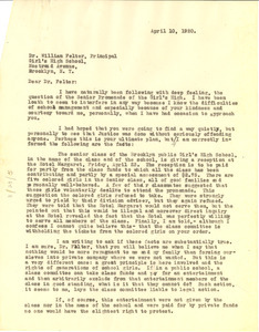 Letter from W. E. B. Du Bois to Brooklyn Girls High School