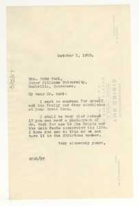 Letter from W. E. B. Du Bois to Mrs. John Work